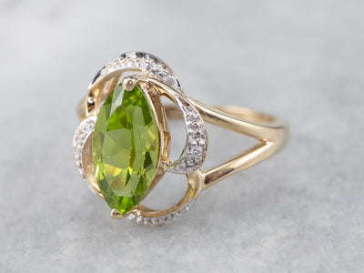 Marquise Peridot Two Tone Gold Ring