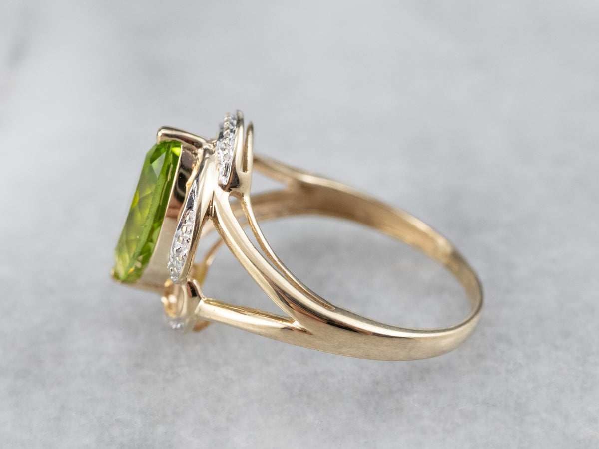 Marquise Peridot Two Tone Gold Ring