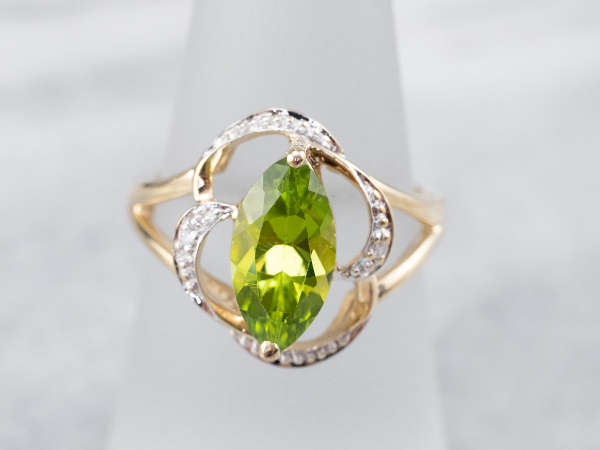 Marquise Peridot Two Tone Gold Ring