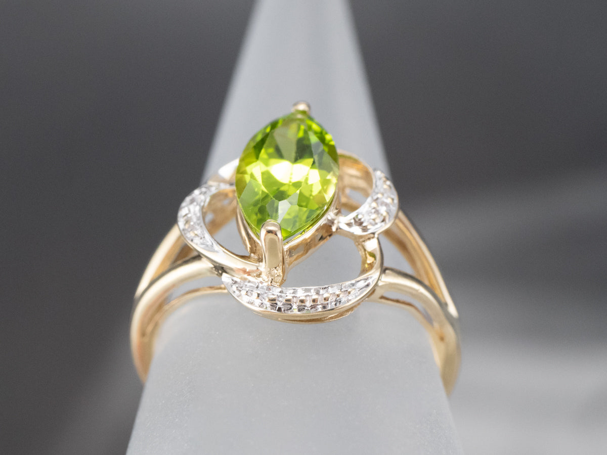 Marquise Peridot Two Tone Gold Ring