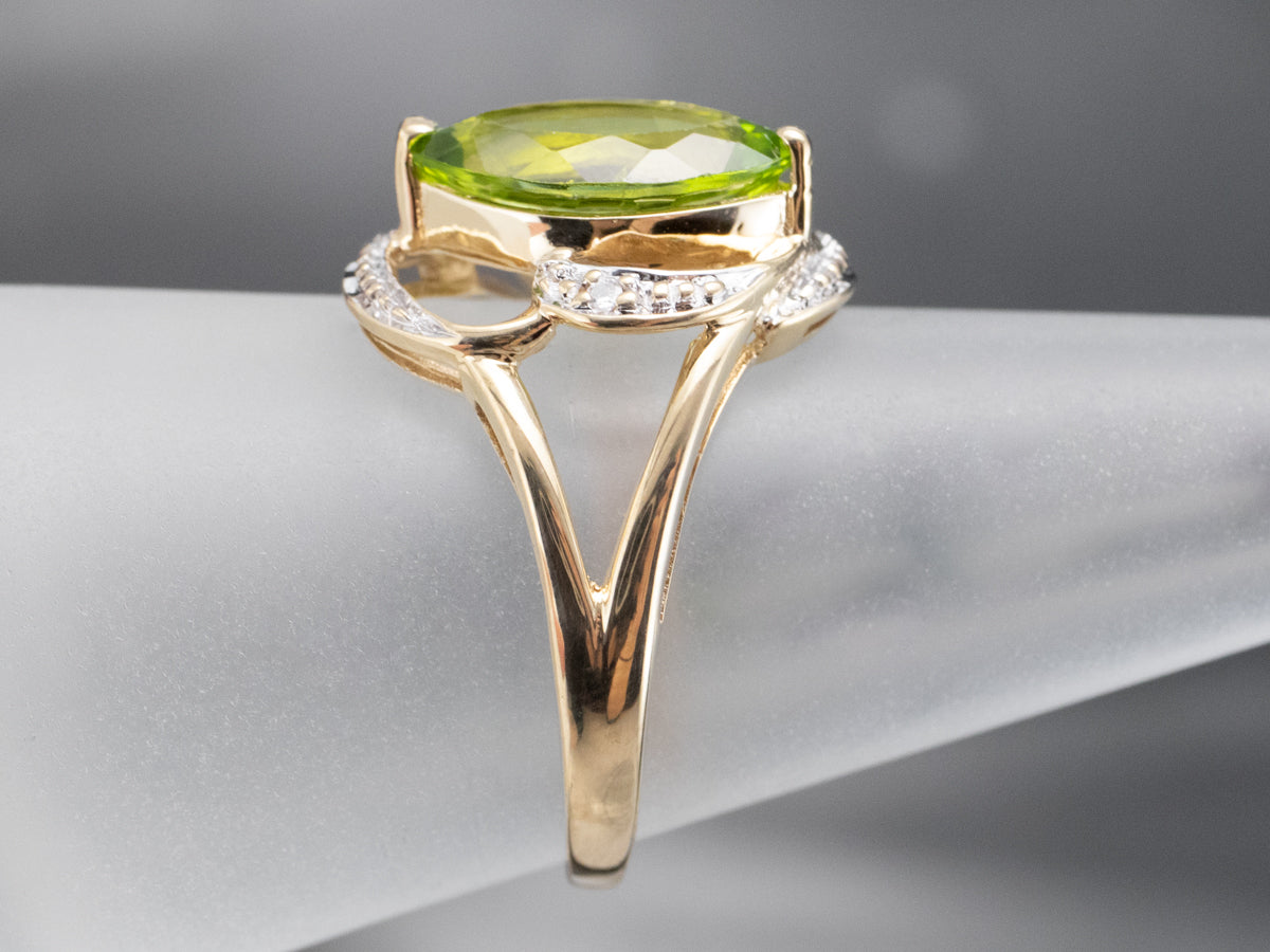 Marquise Peridot Two Tone Gold Ring