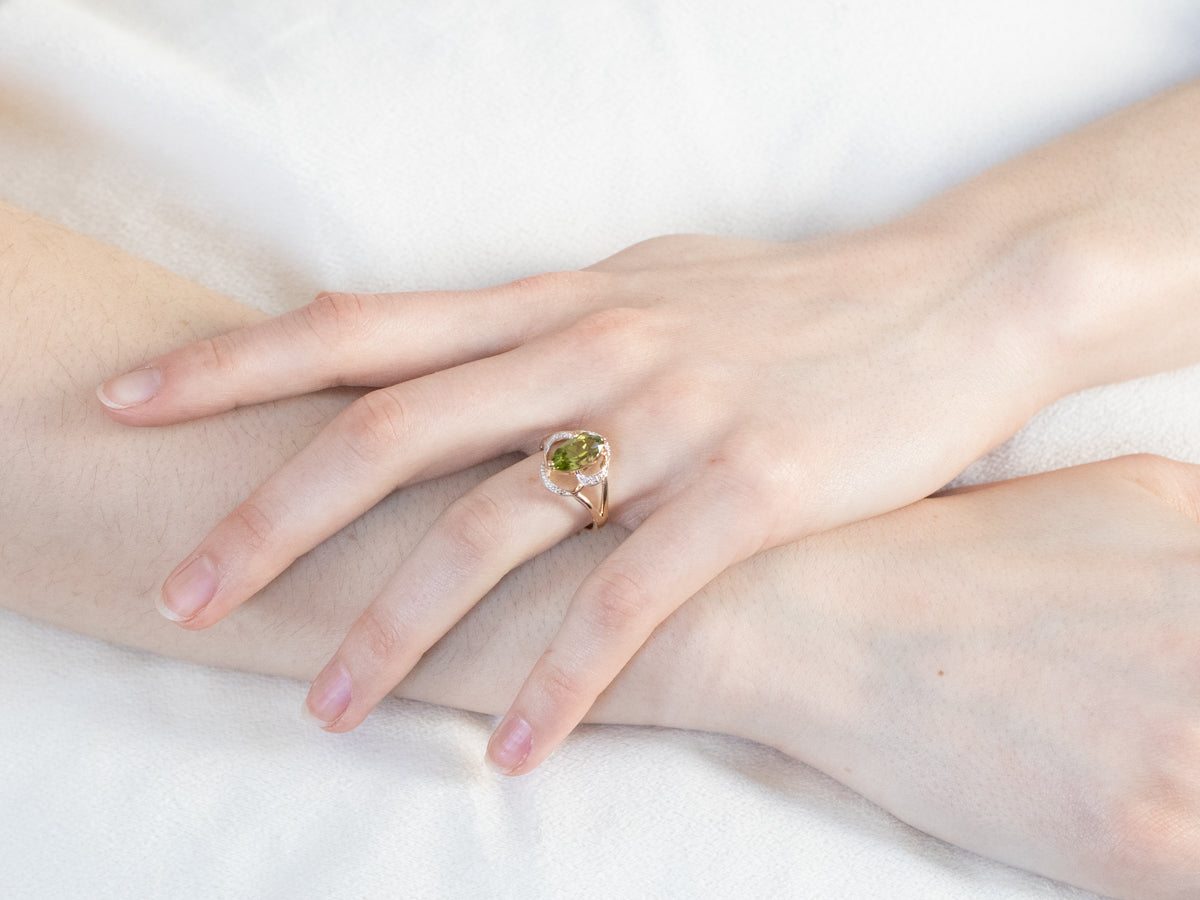 Marquise Peridot Two Tone Gold Ring