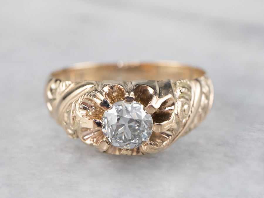 Victorian Old Mine Cut Diamond Solitaire Engagement Ring