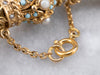 Vintage Turquoise Glass and Pearl Gold Chain Bracelet