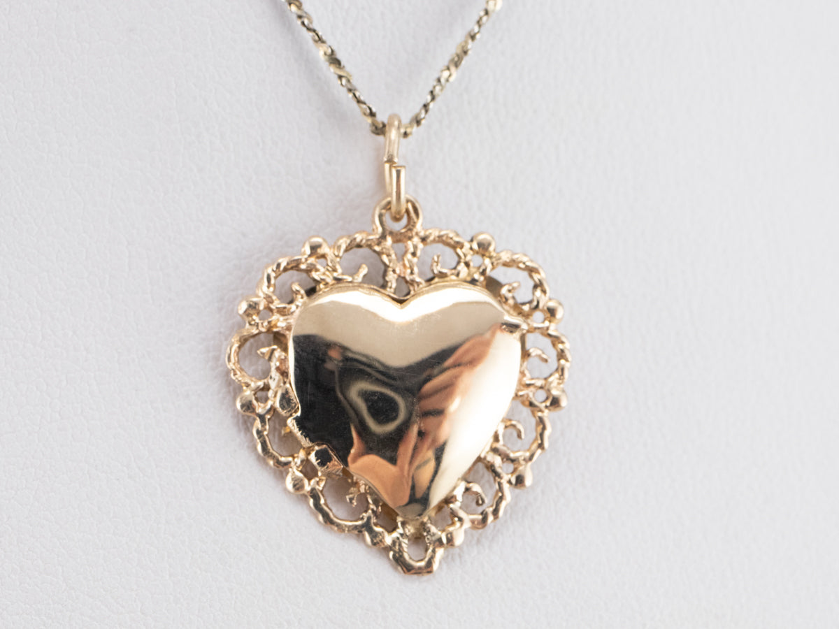 Gold Filigree Heart Shaped Locket