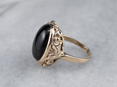 Scrolling Gold Black Onyx Ring