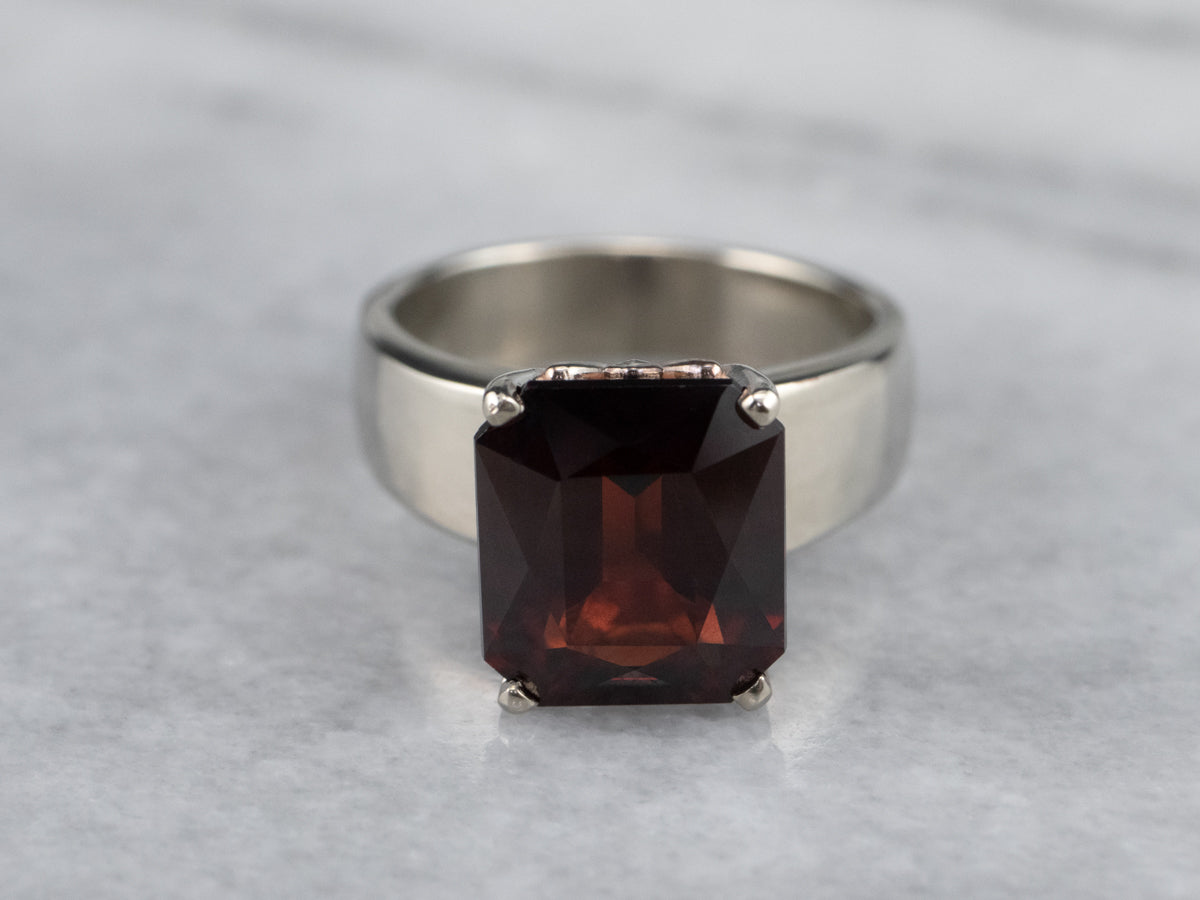 White Gold Garnet Solitaire Ring