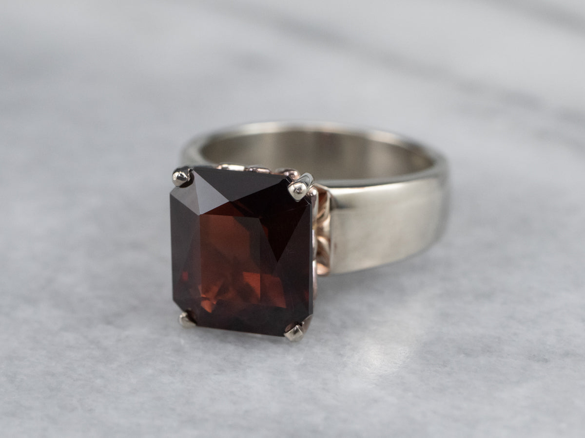 White Gold Garnet Solitaire Ring