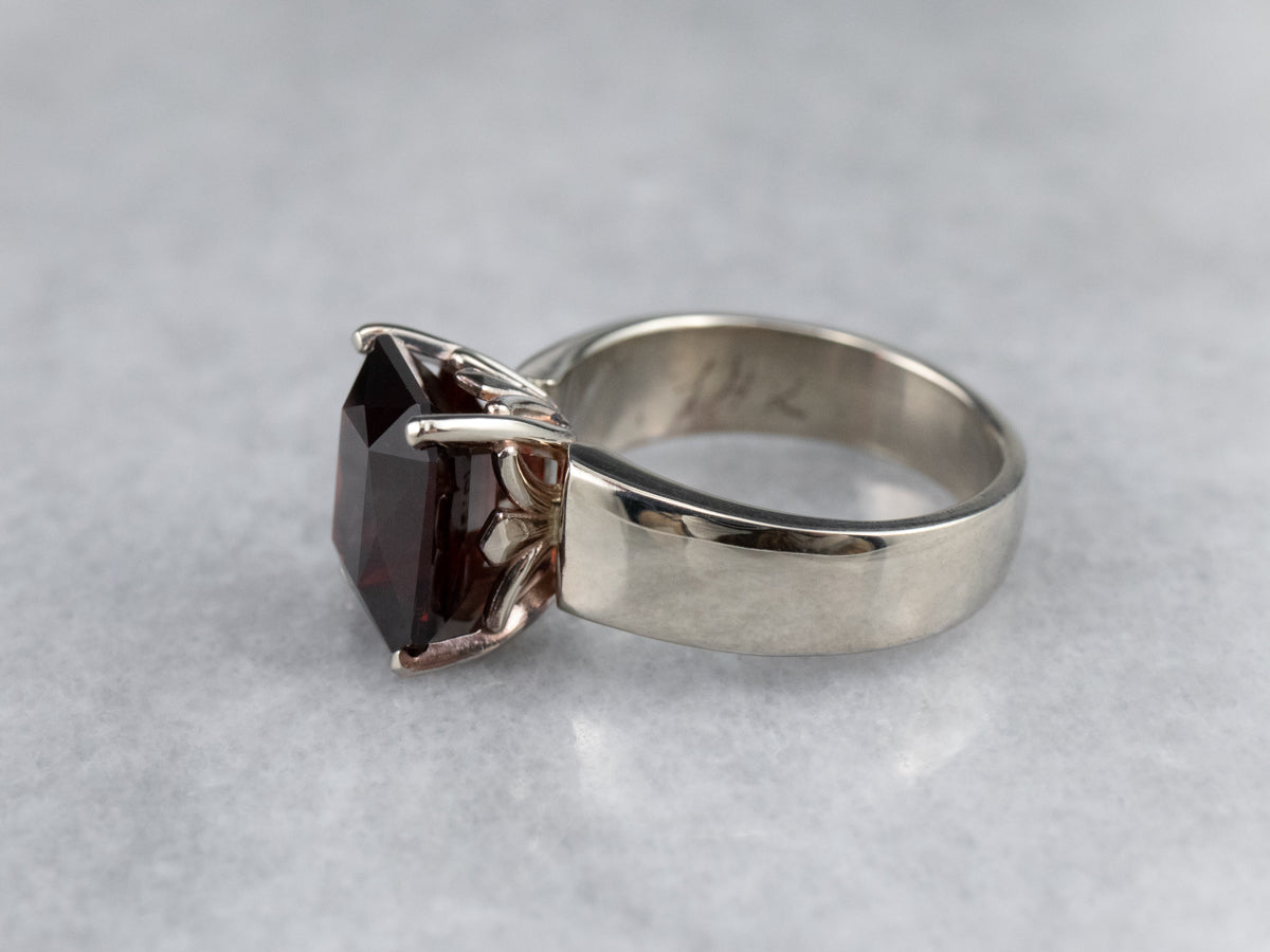 White Gold Garnet Solitaire Ring