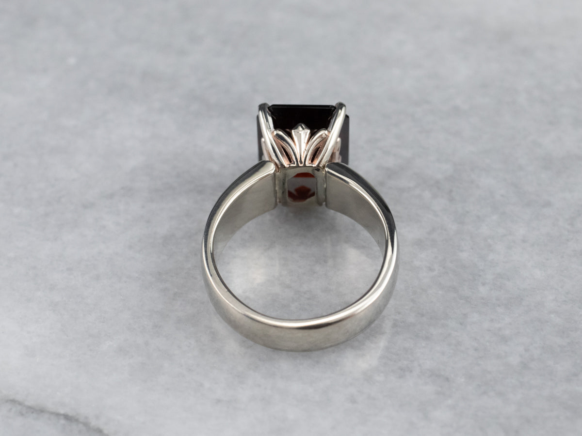 White Gold Garnet Solitaire Ring