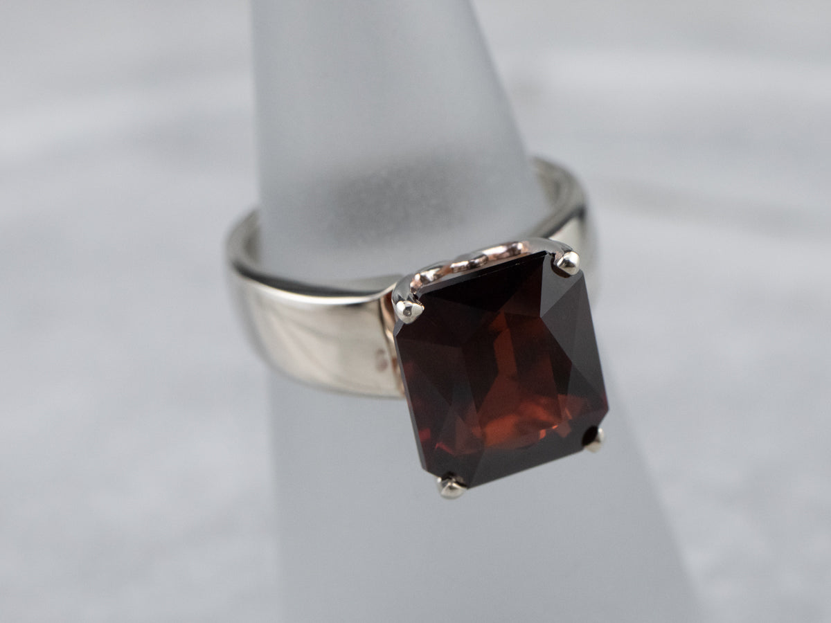 White Gold Garnet Solitaire Ring