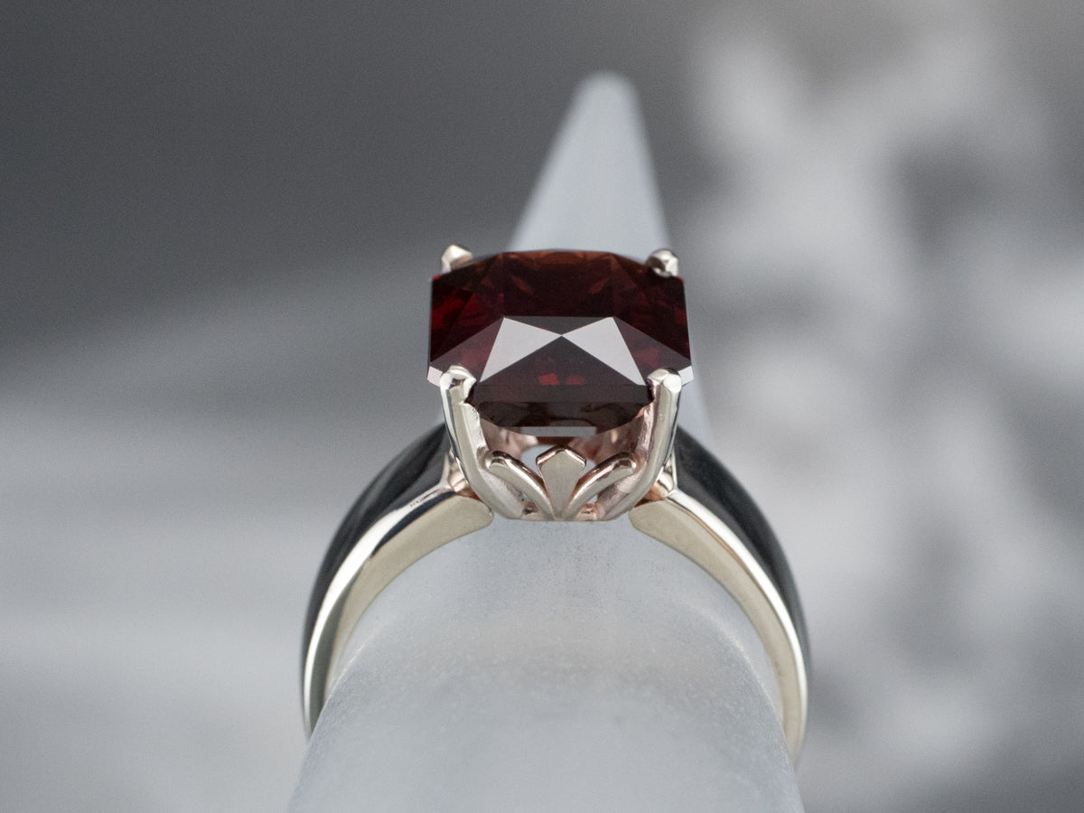 White Gold Garnet Solitaire Ring