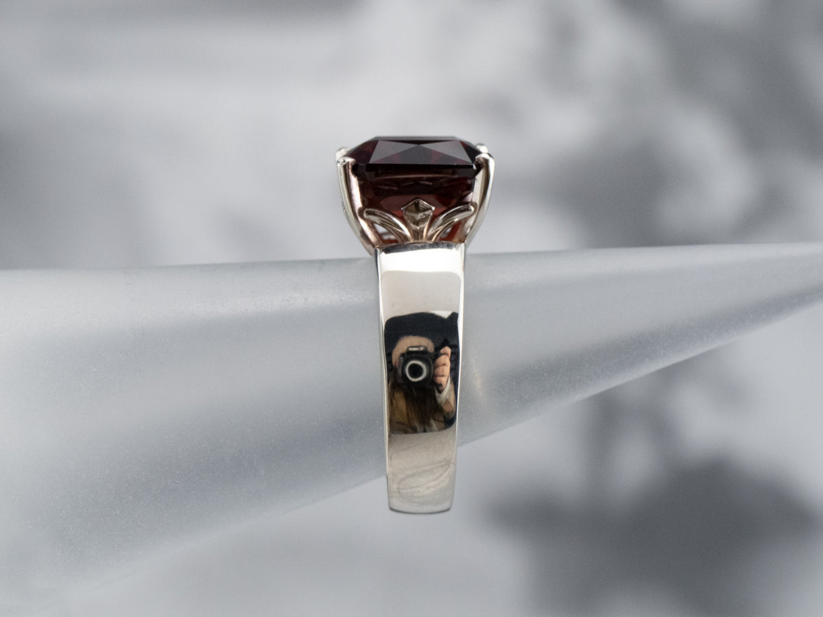 White Gold Garnet Solitaire Ring