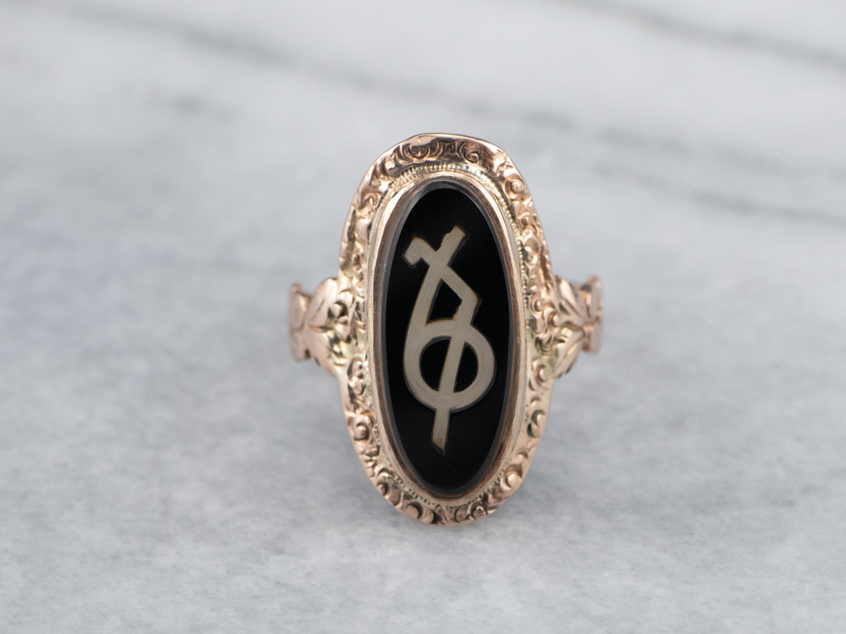 Antique Greek Sorority Onyx Ring