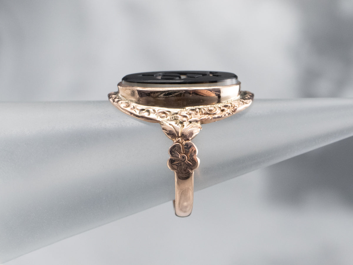 Antique Greek Sorority Onyx Ring