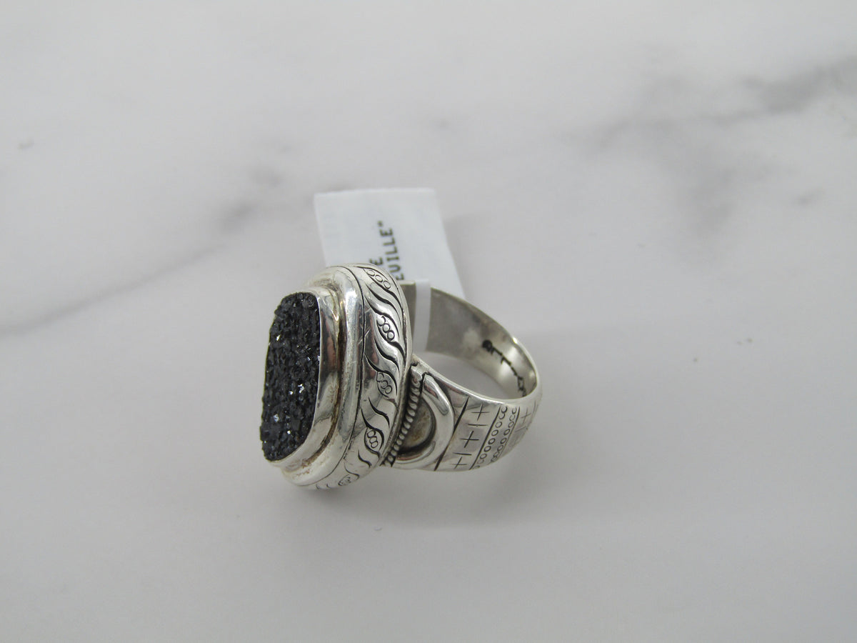 Organic Shape Marcasite Ring with Engraved Patterns Surrounding the Band