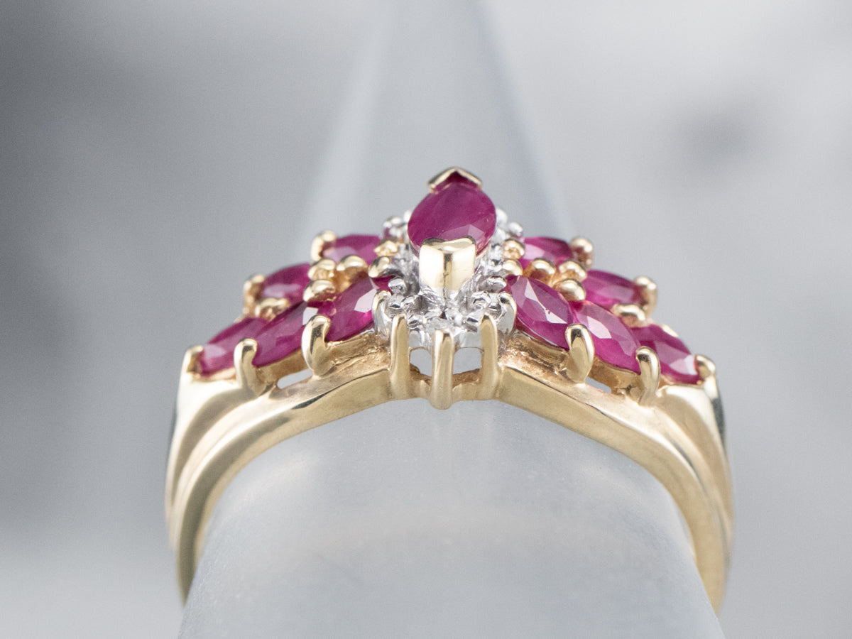 Vintage Ruby and Diamond Clustered Ring