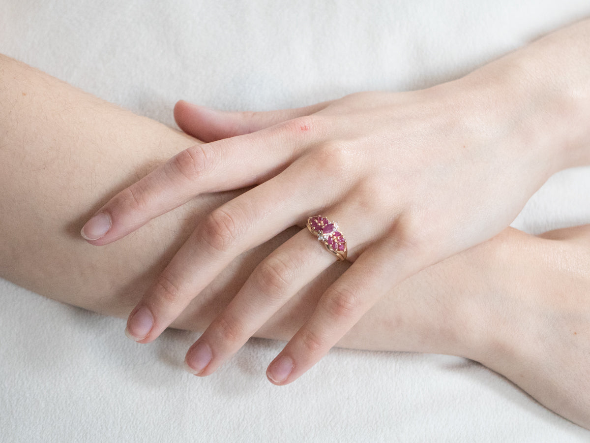 Vintage Ruby and Diamond Clustered Ring