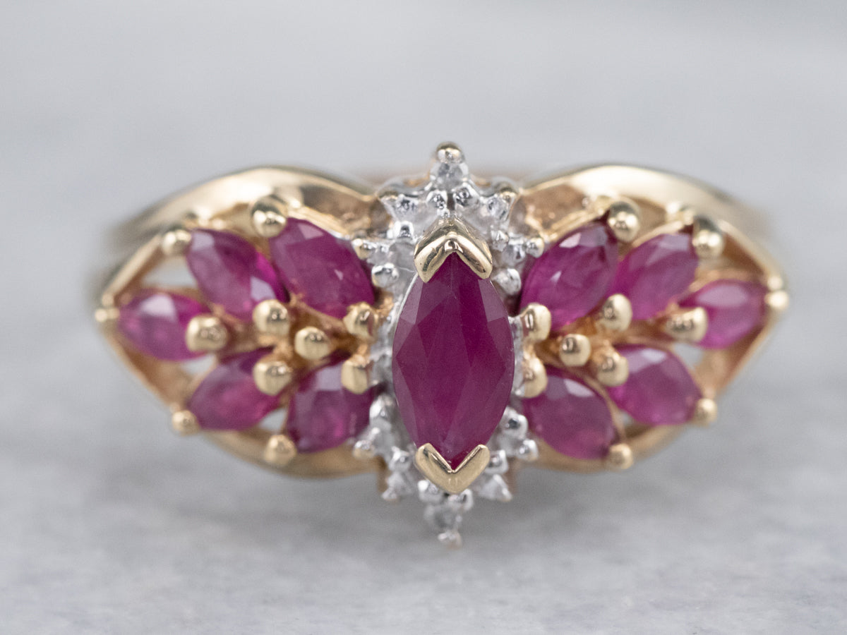 Vintage Ruby and Diamond Clustered Ring