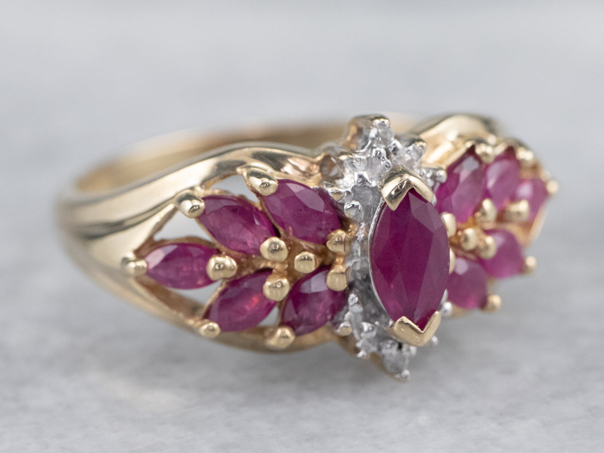 Vintage Ruby and Diamond Clustered Ring