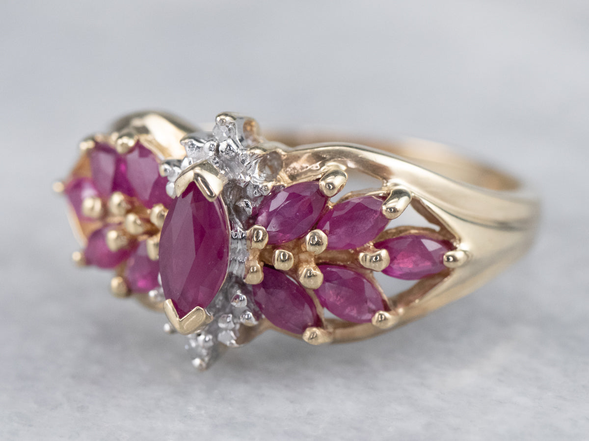 Vintage Ruby and Diamond Clustered Ring