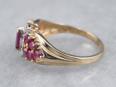 Vintage Ruby and Diamond Clustered Ring