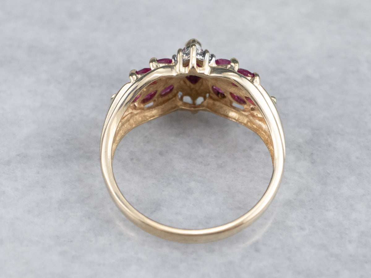 Vintage Ruby and Diamond Clustered Ring
