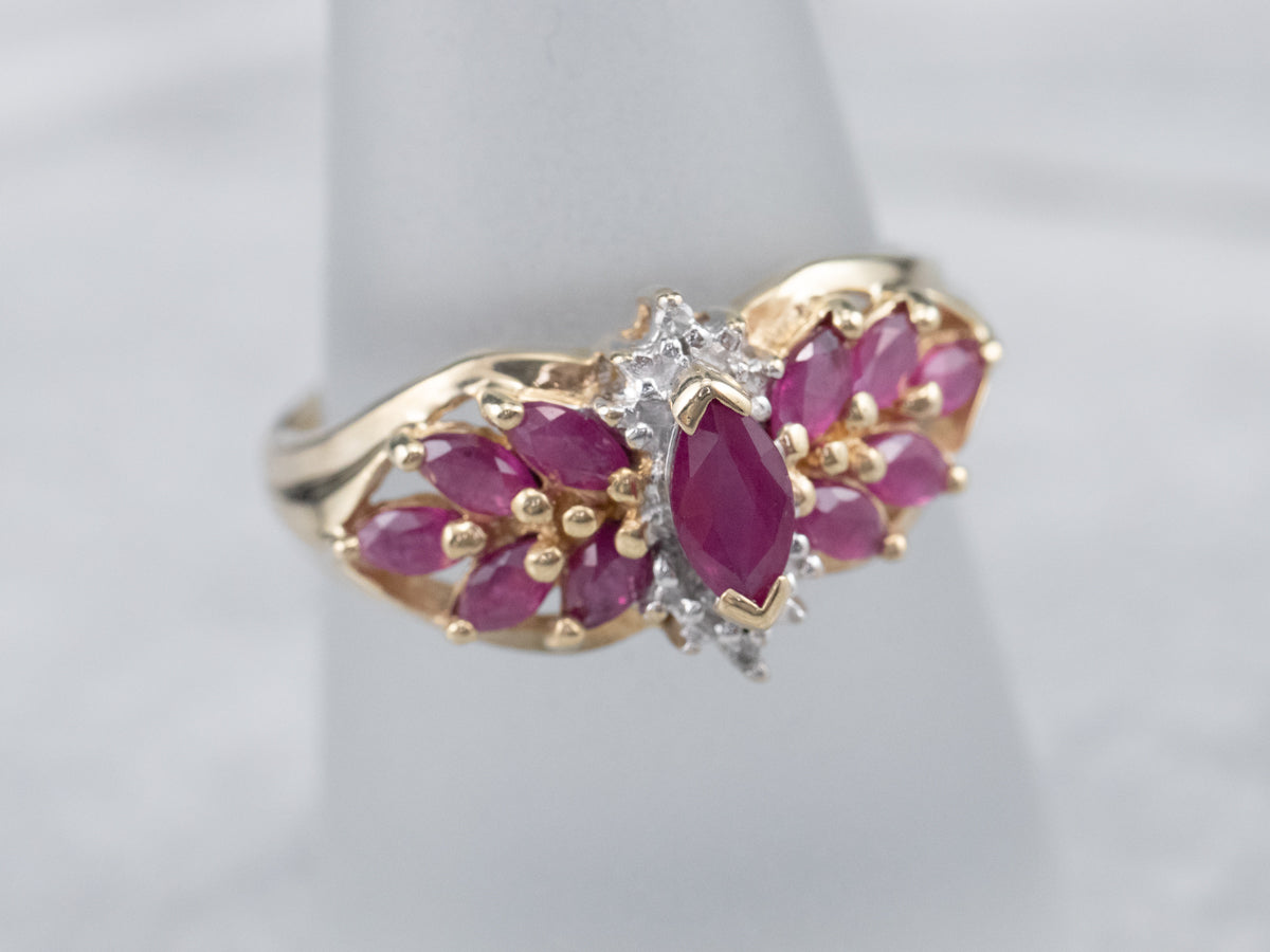Vintage Ruby and Diamond Clustered Ring