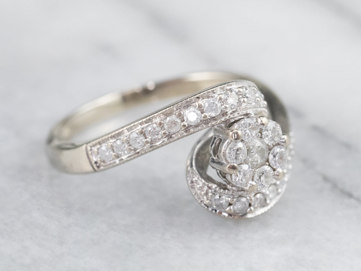 Modern Floral Diamond Bypass Engagement Ring