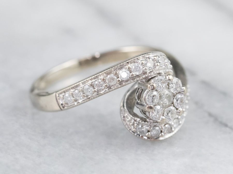 Modern Floral Diamond Bypass Engagement Ring