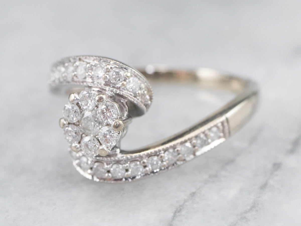 Modern Floral Diamond Bypass Engagement Ring