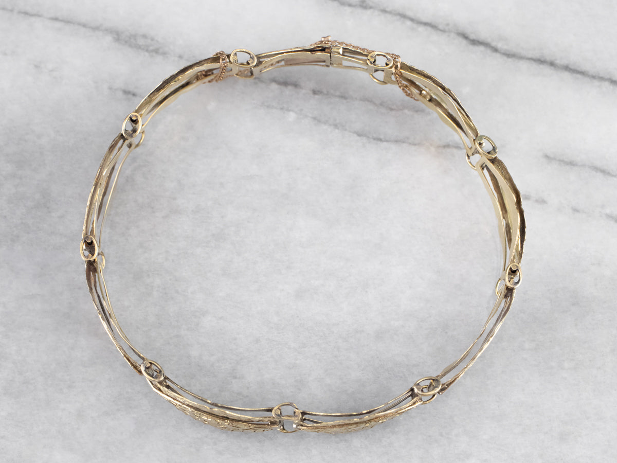 Engraved Antique Gold Panel Link Bracelet