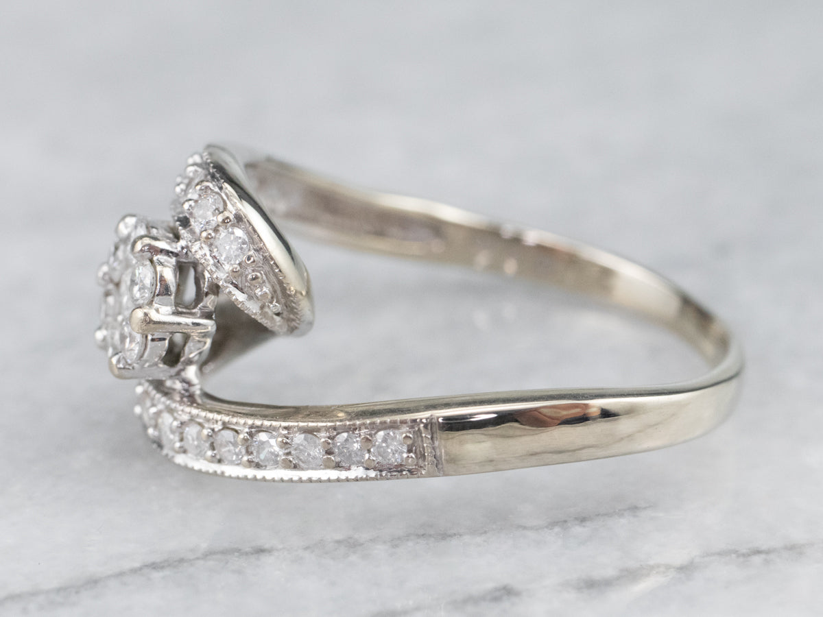 Modern Floral Diamond Bypass Engagement Ring