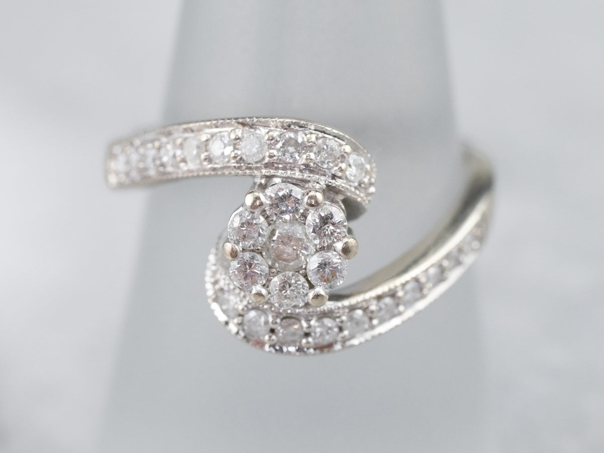Modern Floral Diamond Bypass Engagement Ring