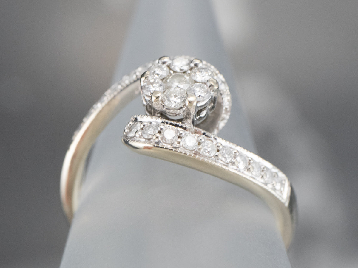 Modern Floral Diamond Bypass Engagement Ring