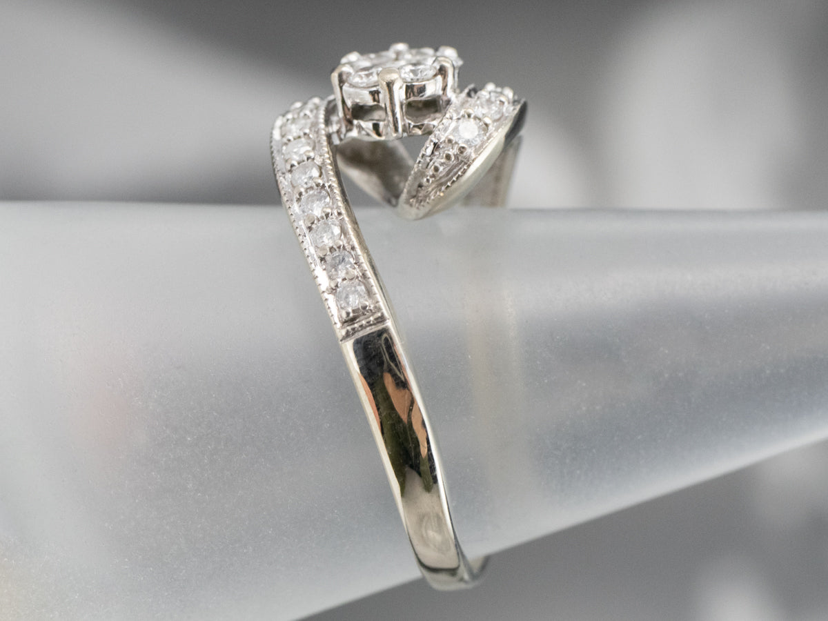 Modern Floral Diamond Bypass Engagement Ring