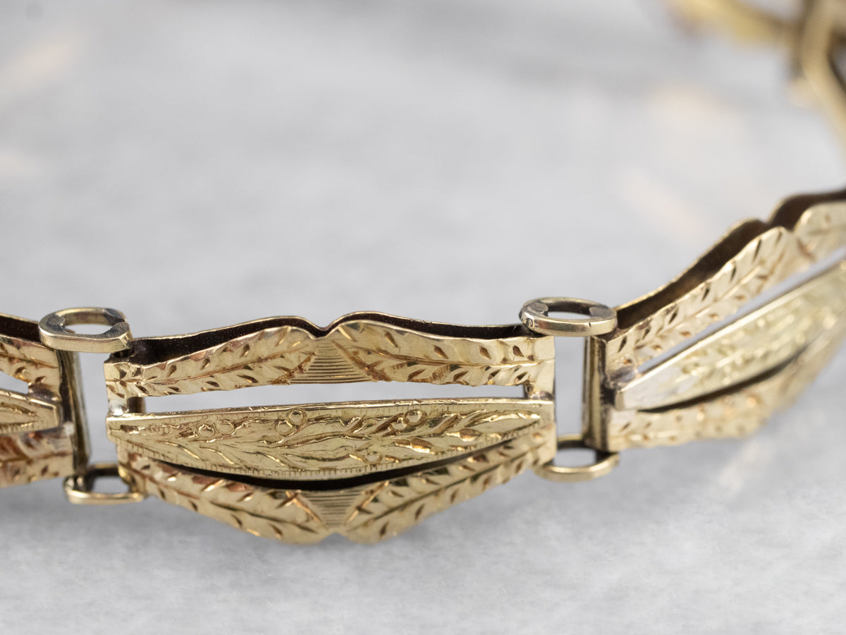 Engraved Antique Gold Panel Link Bracelet