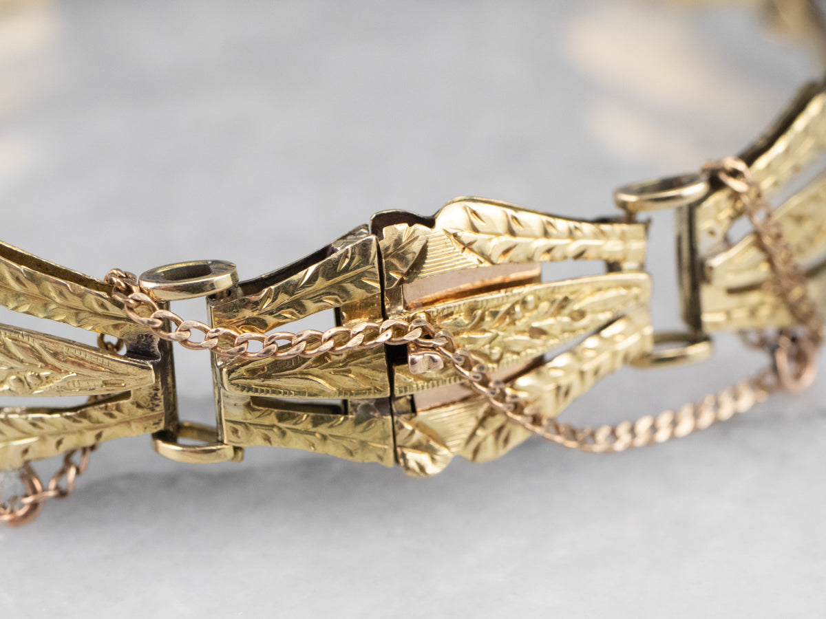 Engraved Antique Gold Panel Link Bracelet