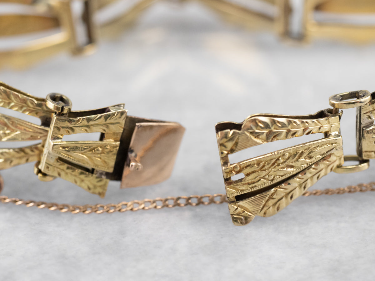 Engraved Antique Gold Panel Link Bracelet