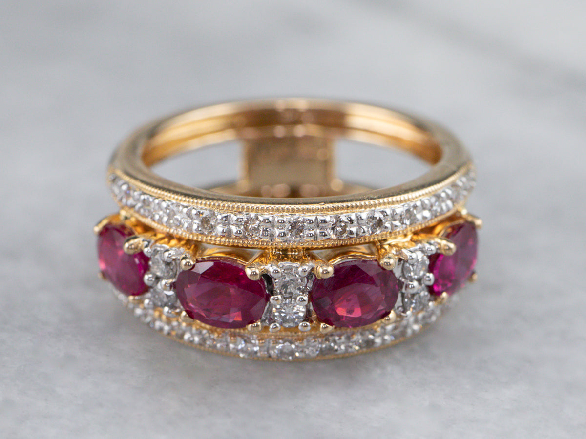 Sleek Gold Ruby and Diamond Band