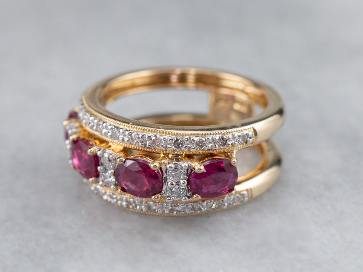 Sleek Gold Ruby and Diamond Band