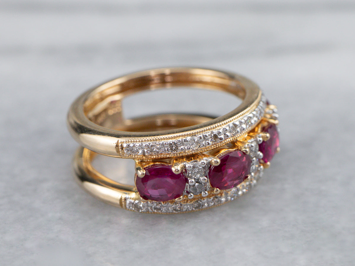 Sleek Gold Ruby and Diamond Band