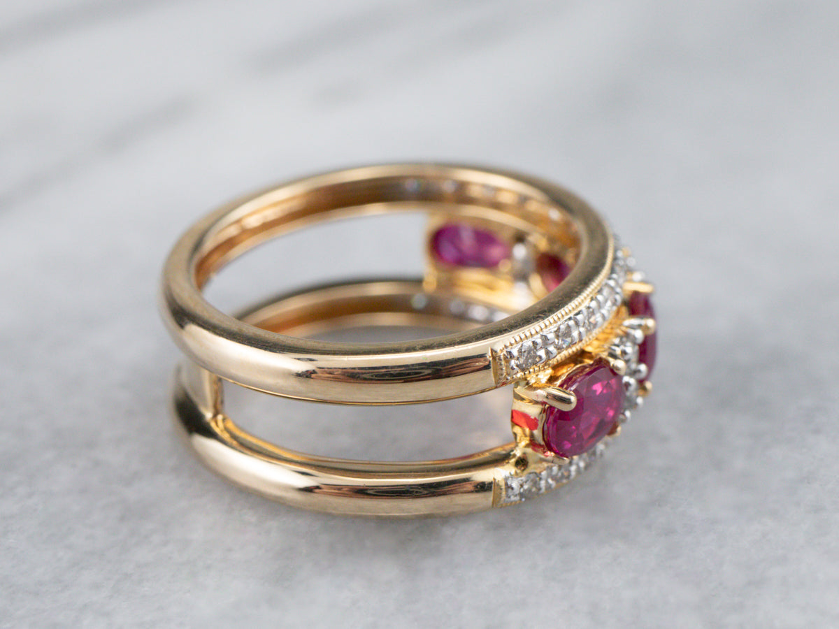 Sleek Gold Ruby and Diamond Band