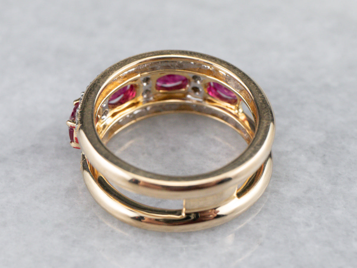 Sleek Gold Ruby and Diamond Band