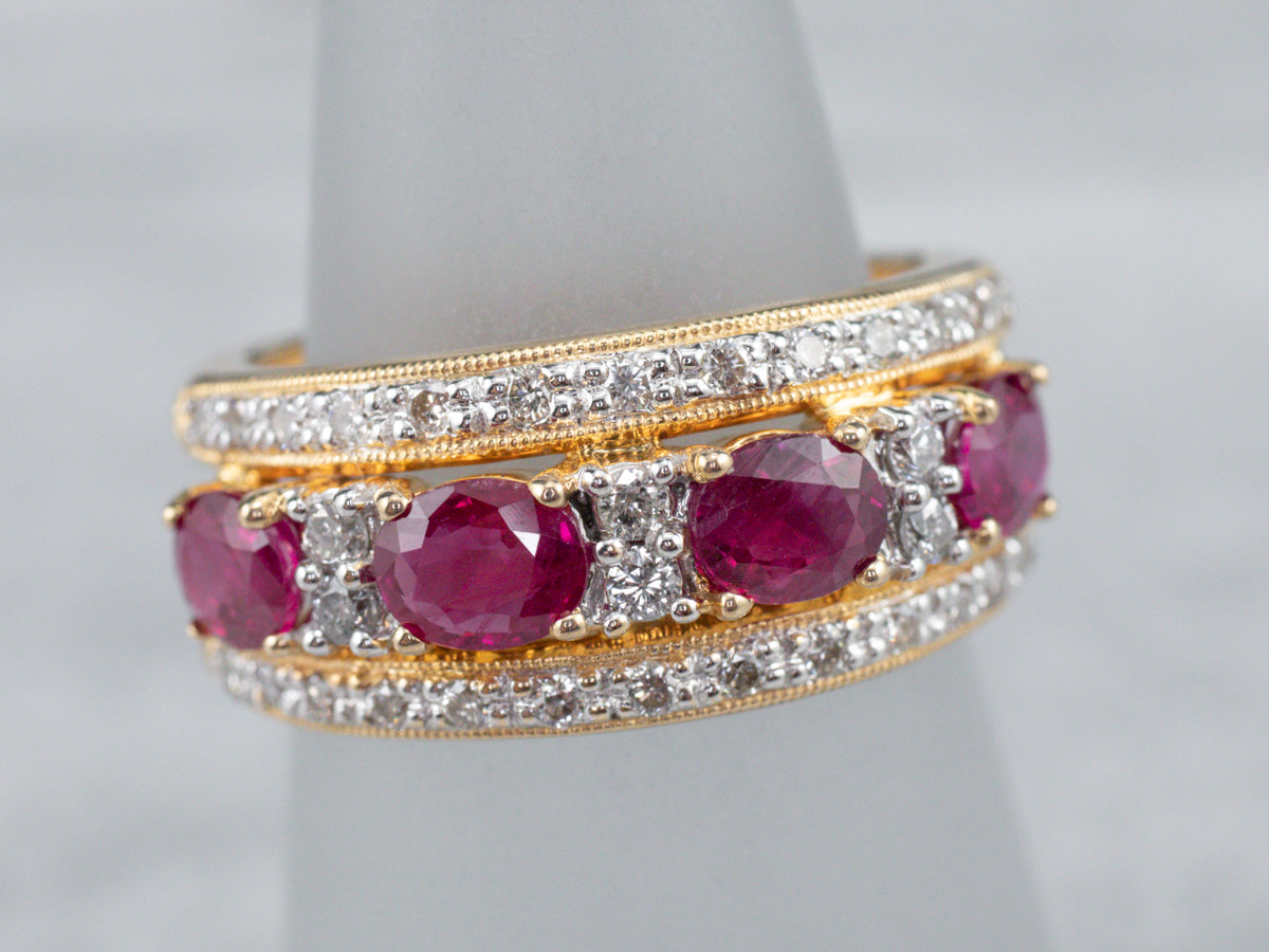 Sleek Gold Ruby and Diamond Band