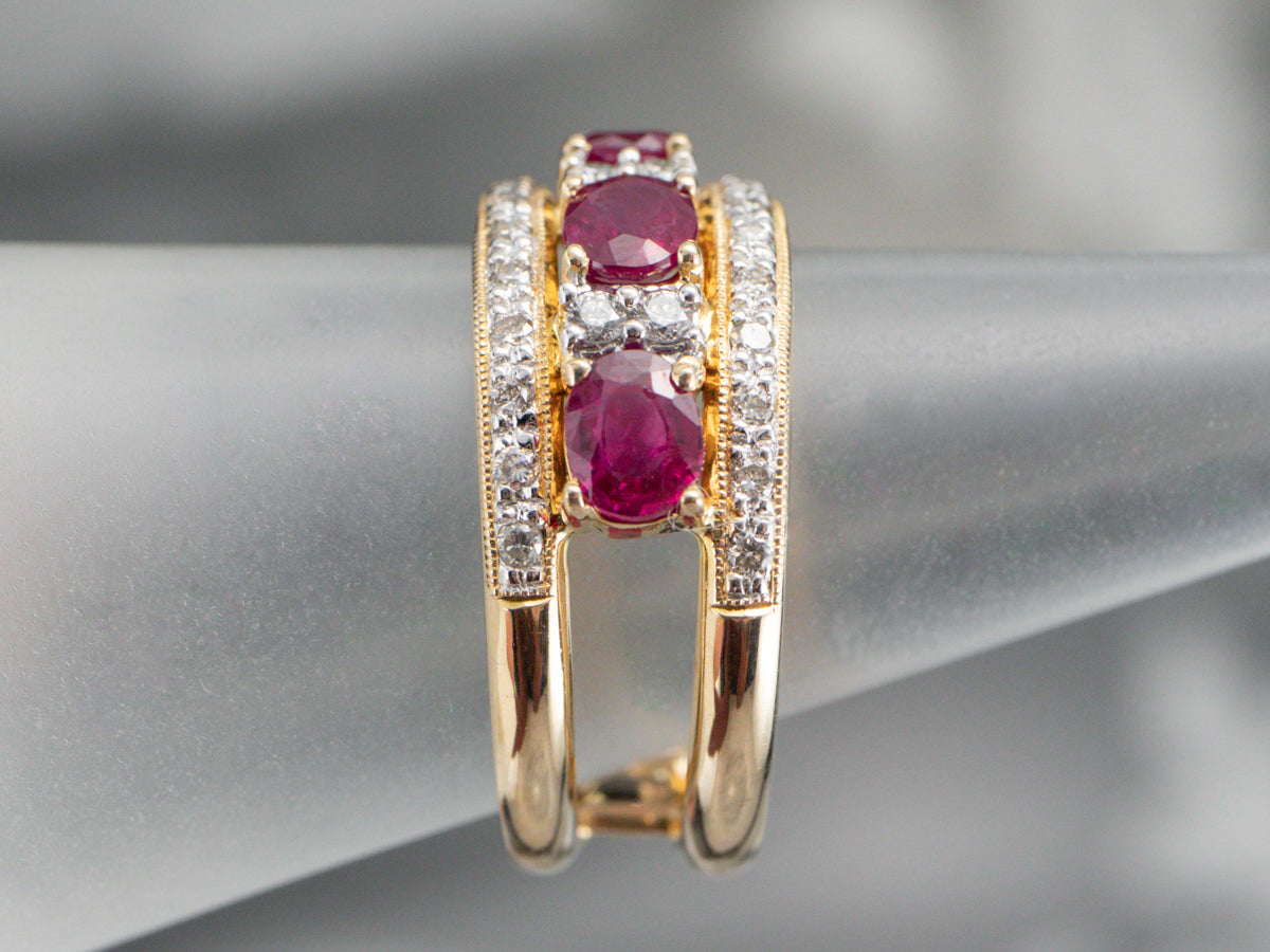 Sleek Gold Ruby and Diamond Band