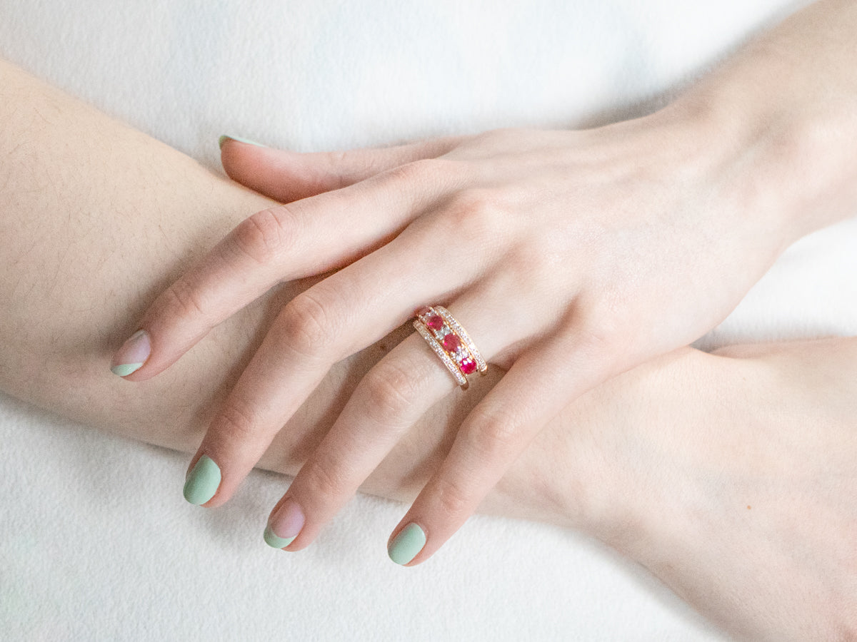 Sleek Gold Ruby and Diamond Band