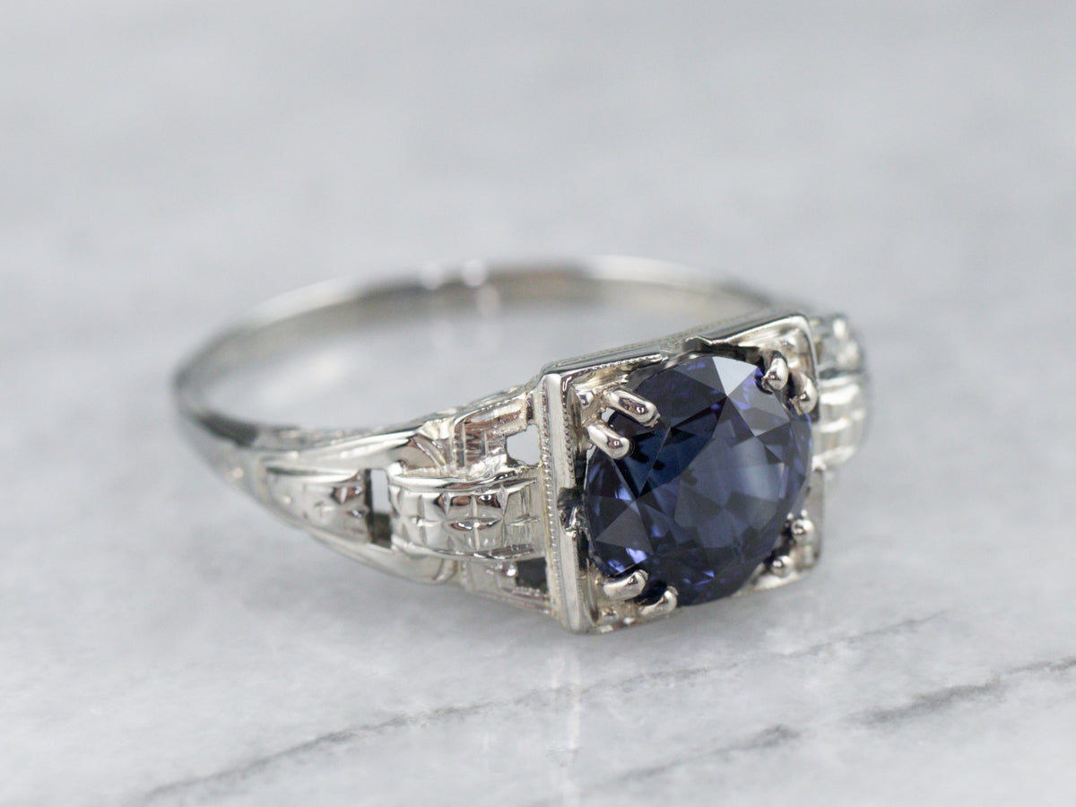 Late Art Deco Sapphire 18K Gold Ring
