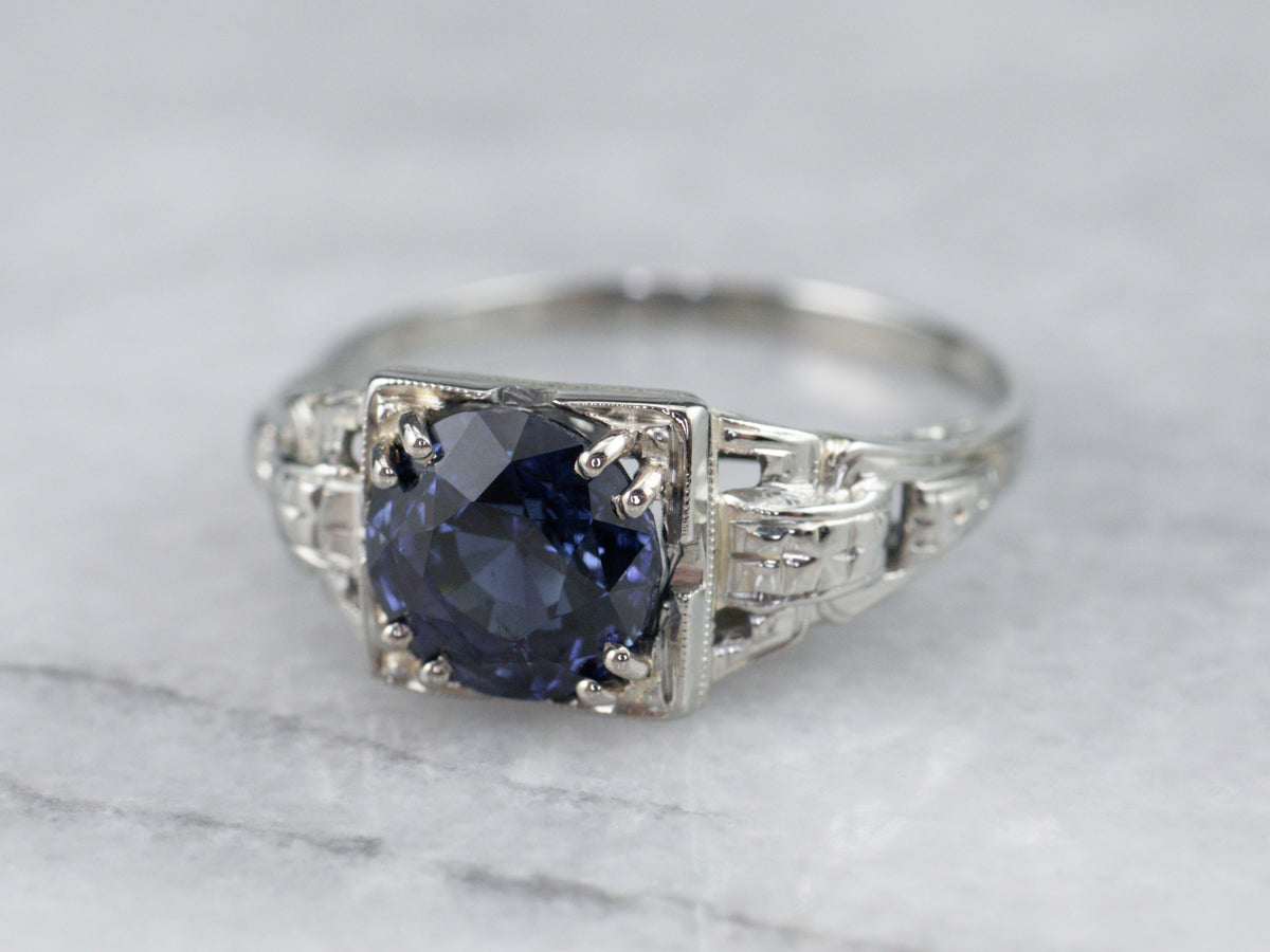 Late Art Deco Sapphire 18K Gold Ring