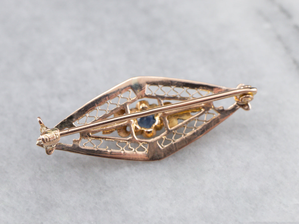 Two Tone Gold Art Nouveau Era Sapphire Pin